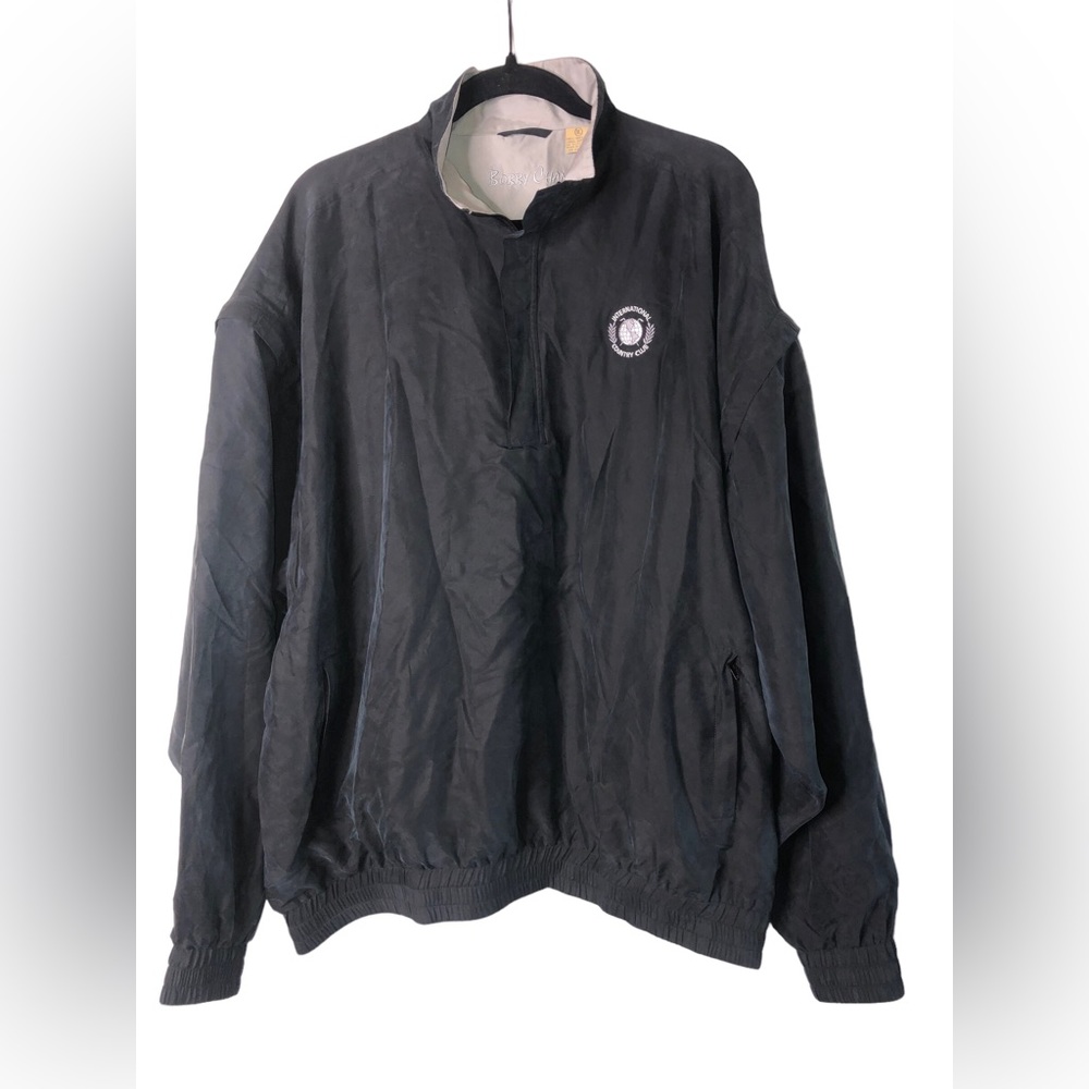 Bobby Chan Navy Blue/ Black Silk Quarter Zip With Removable Sleeves Size XL